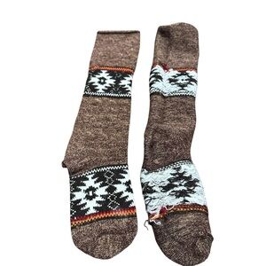 Wool Blend Fair Isle Nordic Crew‎ Socks Brown Lodge Cabin Style